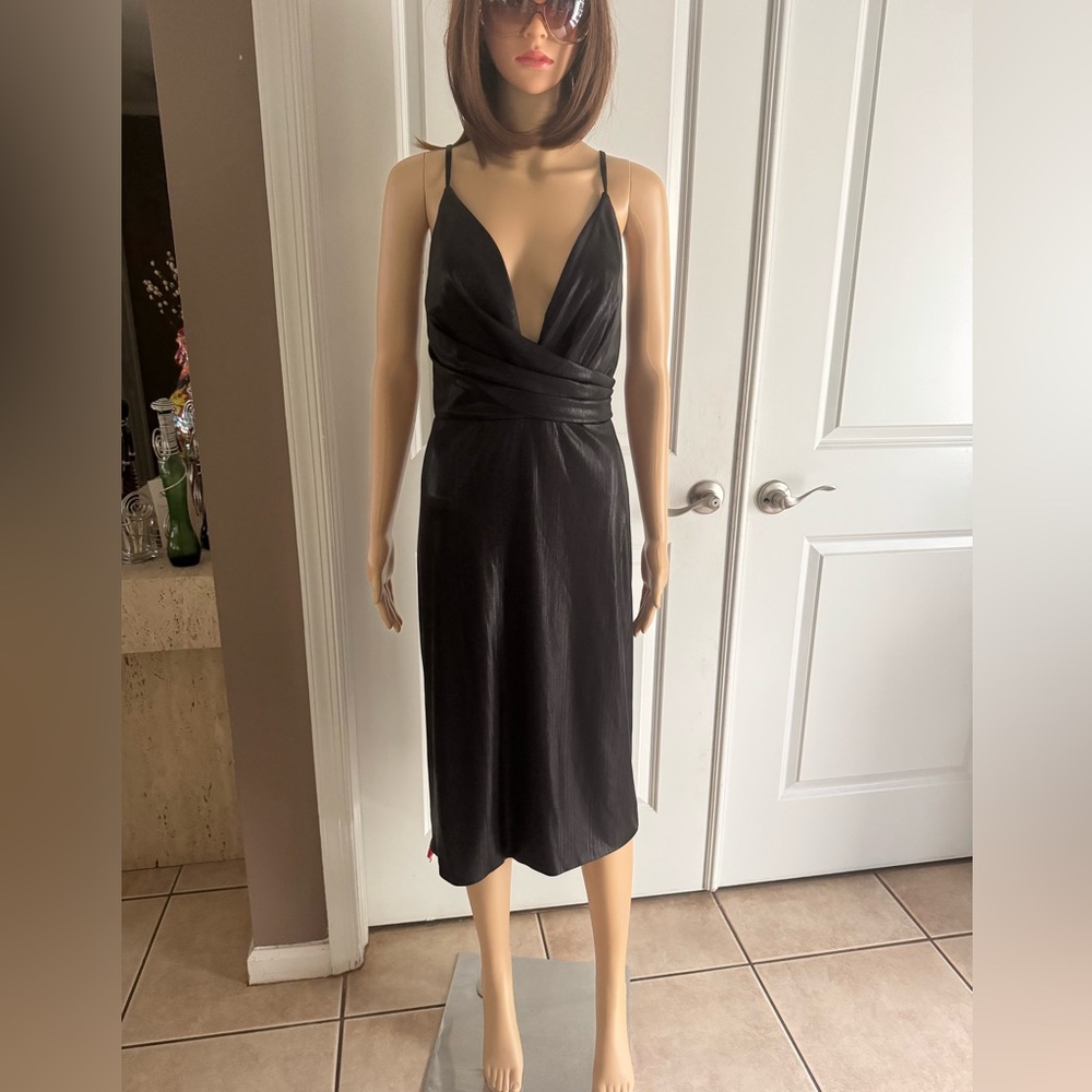 Mac Duggal Black V-Neck Midi Slip Dress - Picture 4 of 16